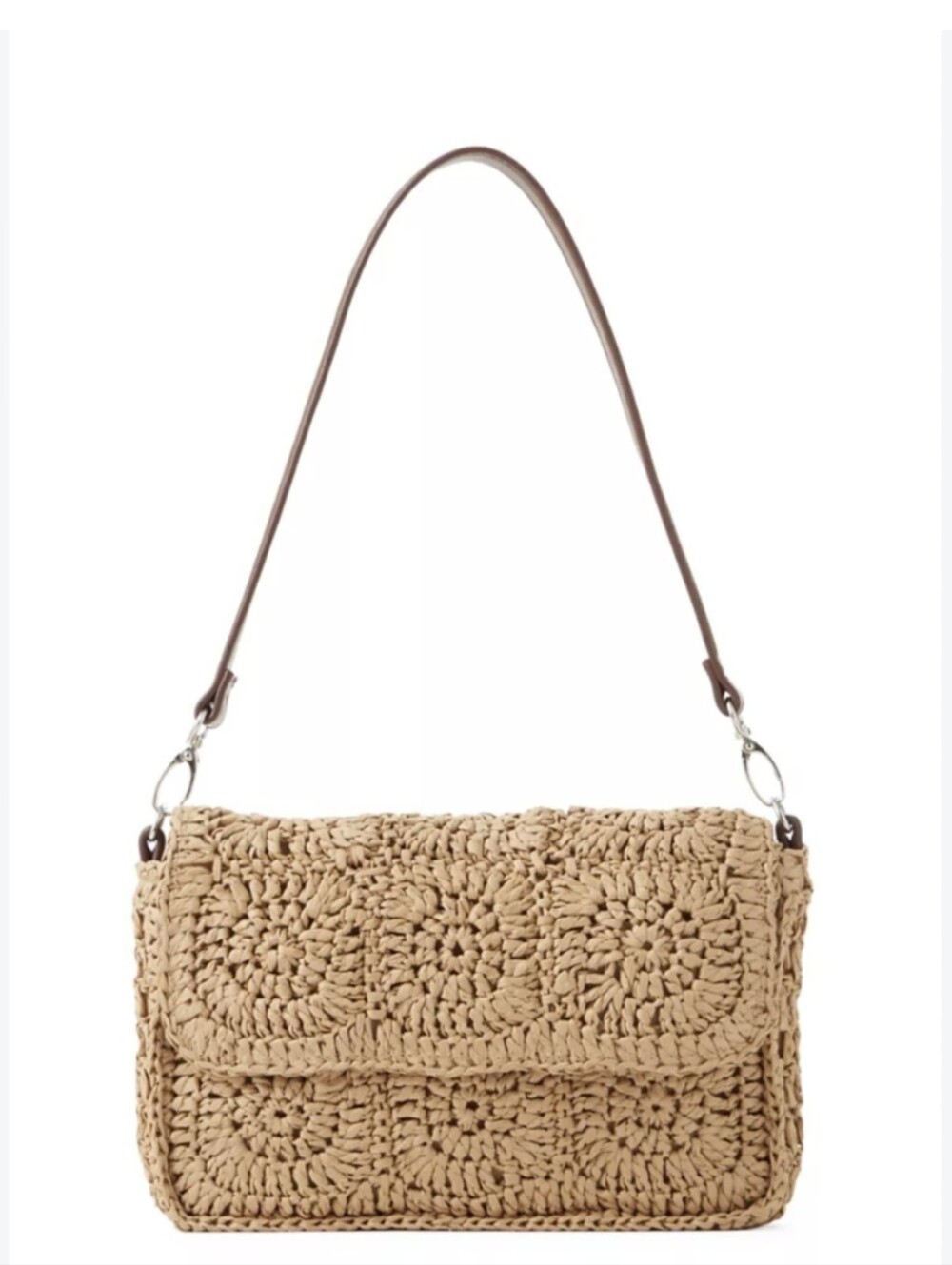 Sol And Mer Crochet Granny Square Woven Straw Shoulder Bag New NWT